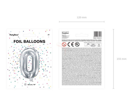 Balon foliowy - Cyfra "0" - Srebrny - 35 cm 