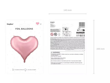 Balon foliowy Serce - 75x64,5 cm - jasny róż