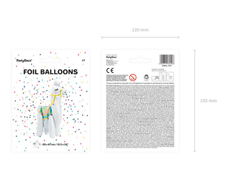 Balon foliowy - Lama - Biała - 39 x 61 cm