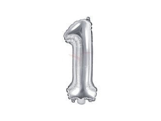 Balon foliowy - Cyfra "1" - Srebrny - 35 cm 