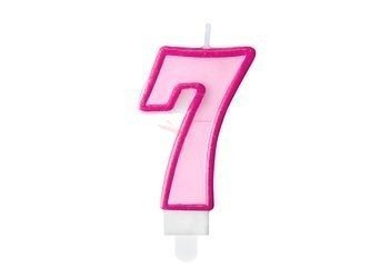 Świeczka urodzinowa - Cyferka 7 - Różowa - 7 cm