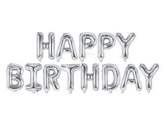 Balon foliowy napis Happy Birthday - 340x35 cm - srebrny