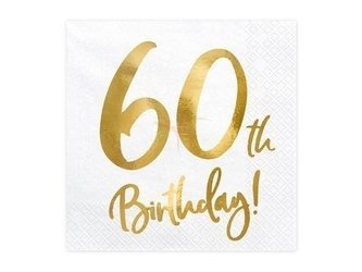 Serwetki papierowe - 60th Birthday! - Białe - 33x33cm - 20 sztuk